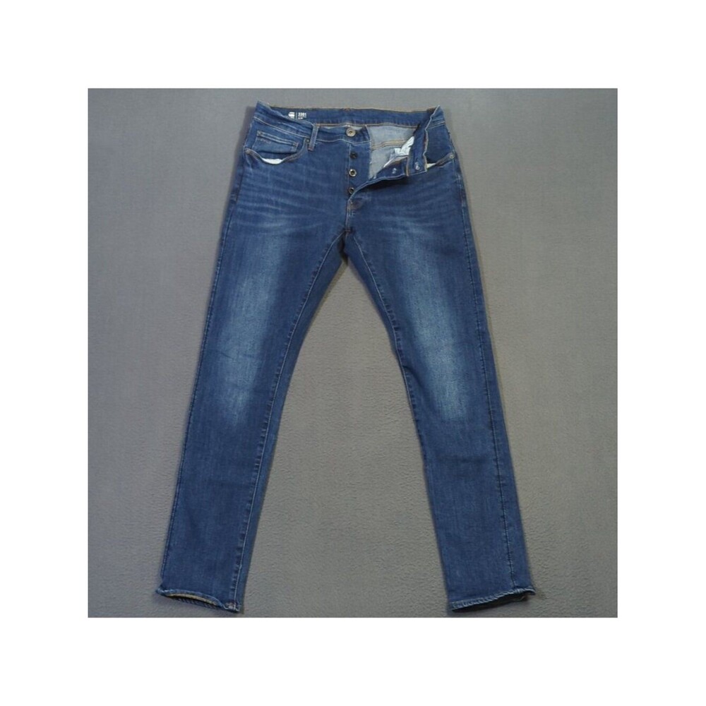 G Star Raw Jeans Men's 32x32 Fits 30x30 Blue 3301 Slim Button Fly Denim